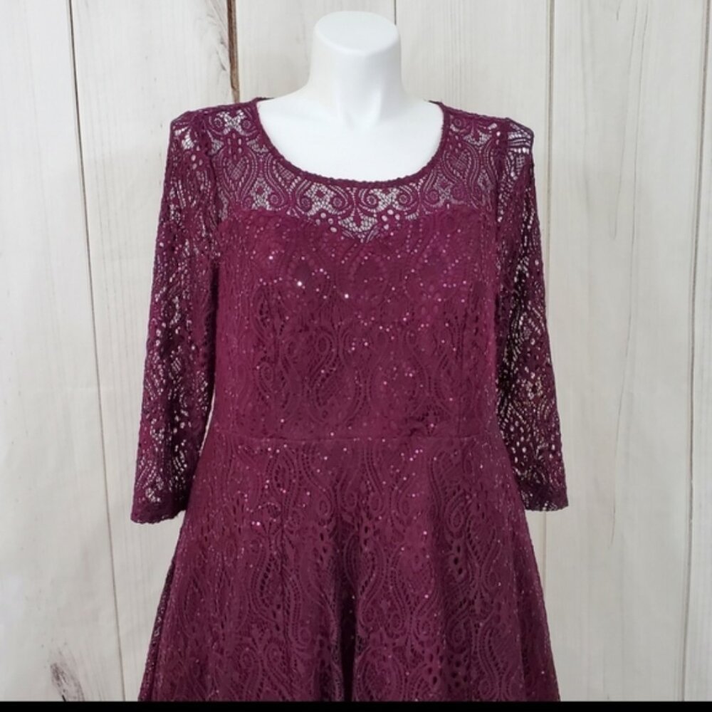 Torrid Formal Dress Sequins Burgundy Lace Gown | Wedding Guest - Picture 2 of 12